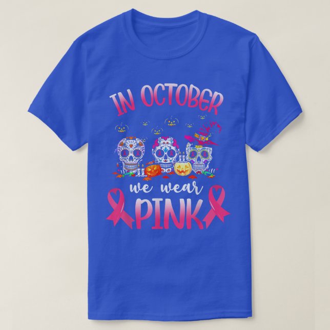T-shirt En Octobre Nous Portons Pink Skeleton Cancer Du Se (Design devant)