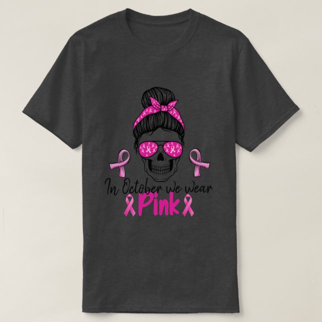T-shirt En Octobre Nous Portons Pink Sugar Skull Cancer Du (Design devant)