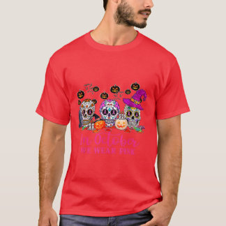 T-shirt En Octobre Nous Portons Pink Sugar Skull Cancer Du