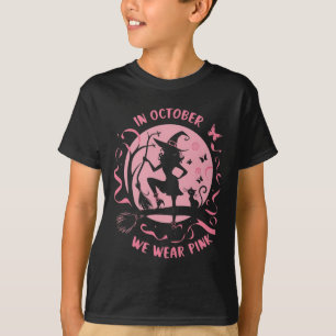 T-shirt En Octobre Nous Portons Pink Witch Halloween Poule