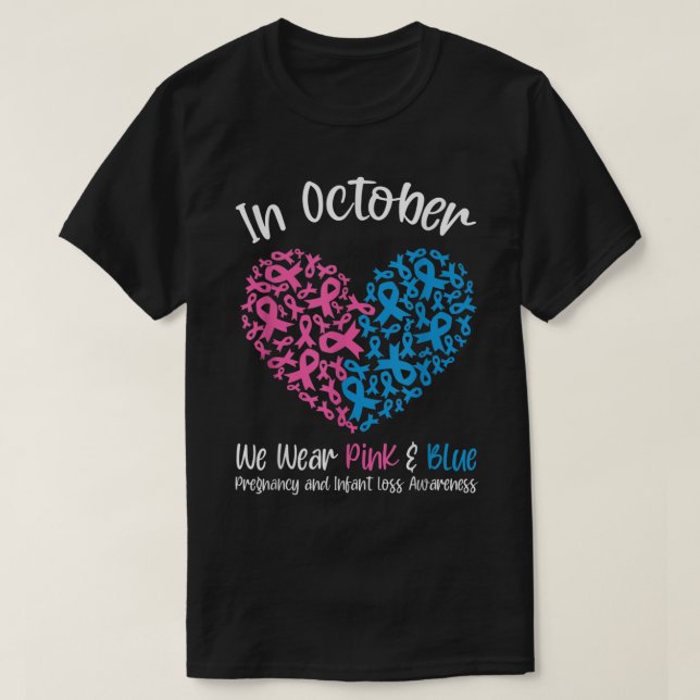 T-shirt En Octobre Nous Portons Rose Bleu Grossesse Perte  (Design devant)