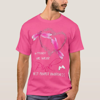 T-shirt En Octobre Nous Portons Rose Dragonfly Cancer du s