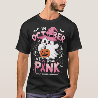 T-shirt En Octobre Nous Portons Rose Ghost Cancer du Sein