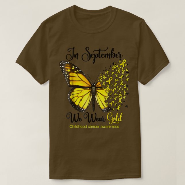 T-shirt En Septembre Nous Portons Le Papillon Or Enfance C (Design devant)
