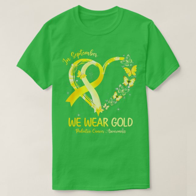 T-shirt En Septembre Nous Portons Or Coeur Cancer pédiatri (Design devant)