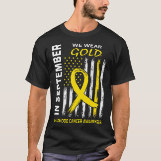 T-shirt En Septembre Nous Portons Or Drapeau Enfance Cance