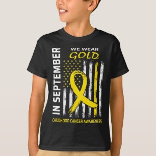T-shirt En Septembre Nous Portons Or Drapeau Enfance Cance