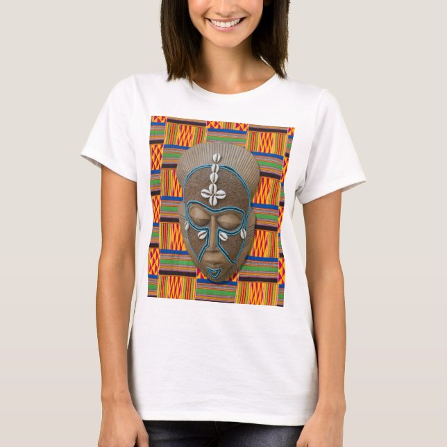 T-Shirt en tissu Kente, Masque Tribal Africain (Devant)