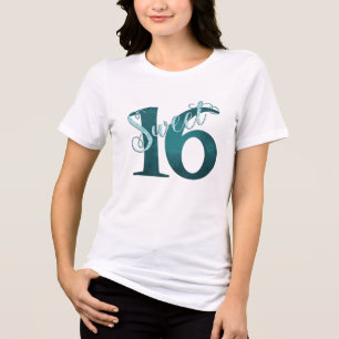 T-shirt En Tri-matière 16 ans   Turquoise Green Grunge et Parties scintil