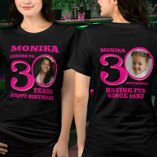 T-shirt En Tri-matière 30e anniversaire double face photo nom rose
