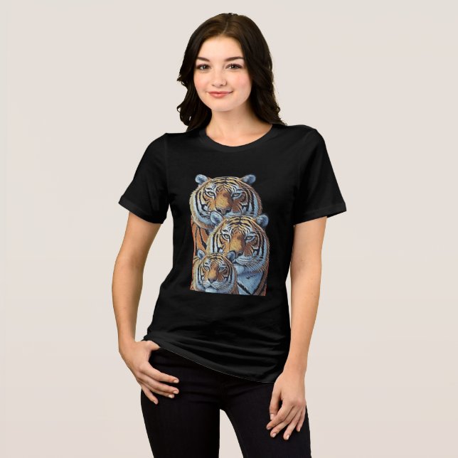 T-SHIRT  EN TRI-MATIÈRE 3 TIGRES (Recto plein)