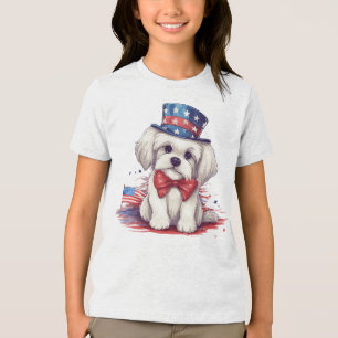 T-shirt En Tri-matière 4 juillet Chien blanc mignon Chien-43568