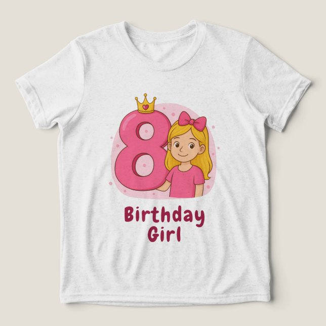 T-shirt En Tri-matière 8e anniversaire fille avec Couronne et Bow (Design Recto)