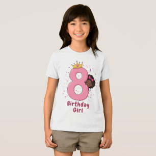 T-shirt En Tri-matière 8e anniversaire fille avec Couronne et numéro rose