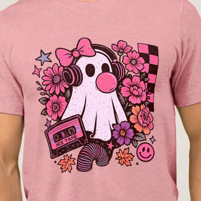 T-shirt En Tri-matière 90s Bubblegum esthétique Rétro Fille Fantôme Hallo (This ghost girl design mixes 90s aesthetic nostalgia with playful Halloween charm.)