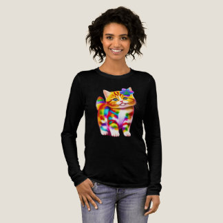T-shirt En Tri-matière Adorable Chaton avec Fleur Rose