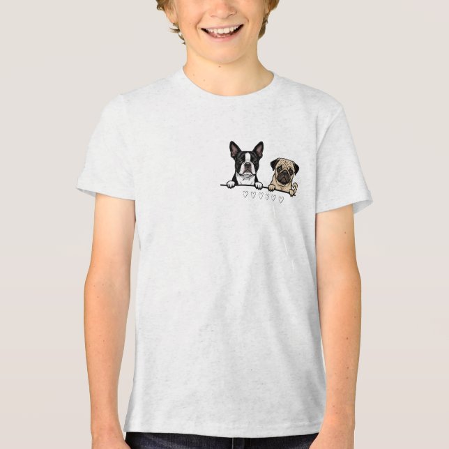 T-shirt En Tri-matière Adorable chien Boston Terrier & Pug pour les amour (Recto)