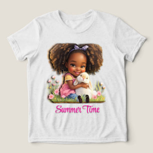 T-shirt En Tri-matière Adorable fille afro-américaine avec un lapin de co