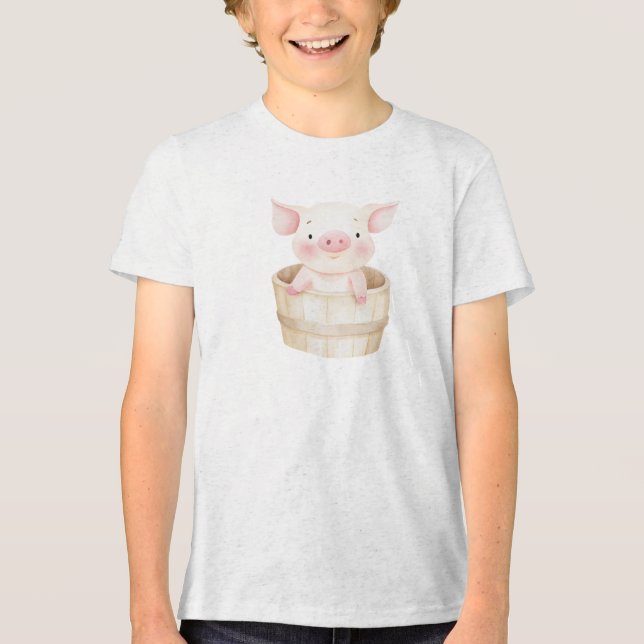 T-shirt En Tri-matière Adorable Piglet in Wooden Tub Illustration (Recto)