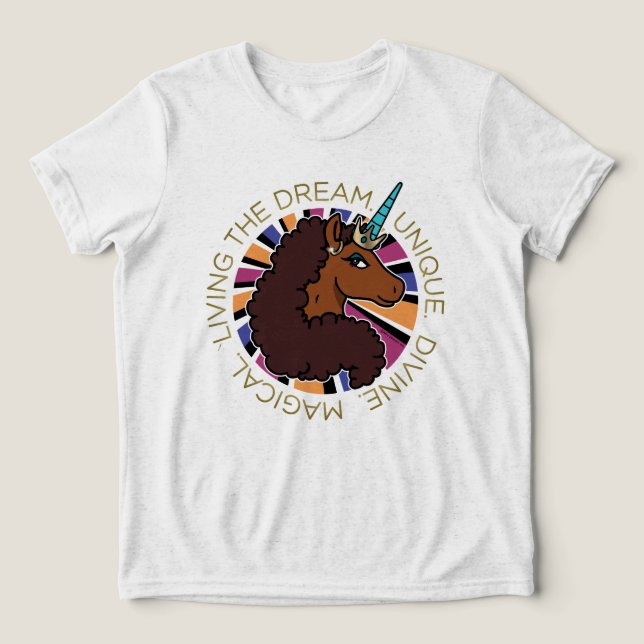 T-shirt En Tri-matière Afro Unicorn Living the Dream Design (Design Recto)