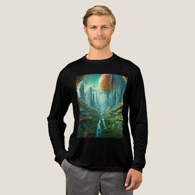 T-shirt En Tri-matière Alien Nature & Futuriste Ville Surreal Sci-Fi Art (Recto complet)