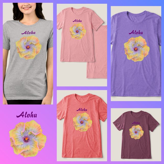 T-shirt En Tri-matière Aloha hawaïen jaune Lilac Hibiscus (Créateur téléchargé)