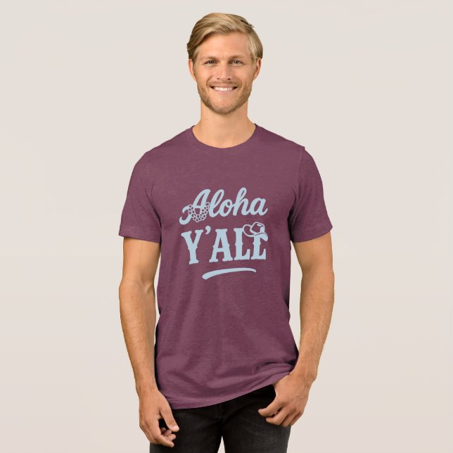 T-shirt En Tri-matière Aloha Y'all Hawaii Texas Funny Saying Blue Text (Recto plein)