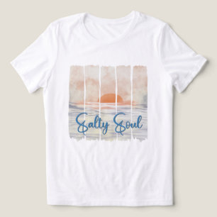 T-shirt En Tri-matière Âme Salée Rétro Aquarelle Océan Coucher de Soleil