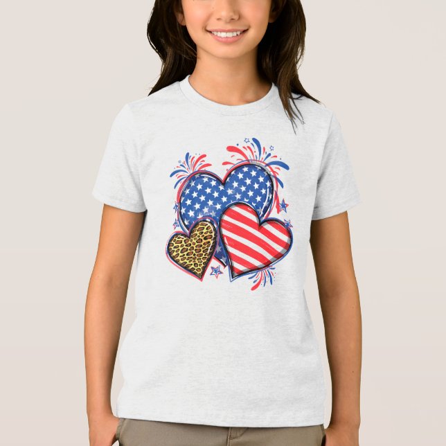 T-shirt En Tri-matière American Flag Heart Leopard Sublimation-64210 (Recto)