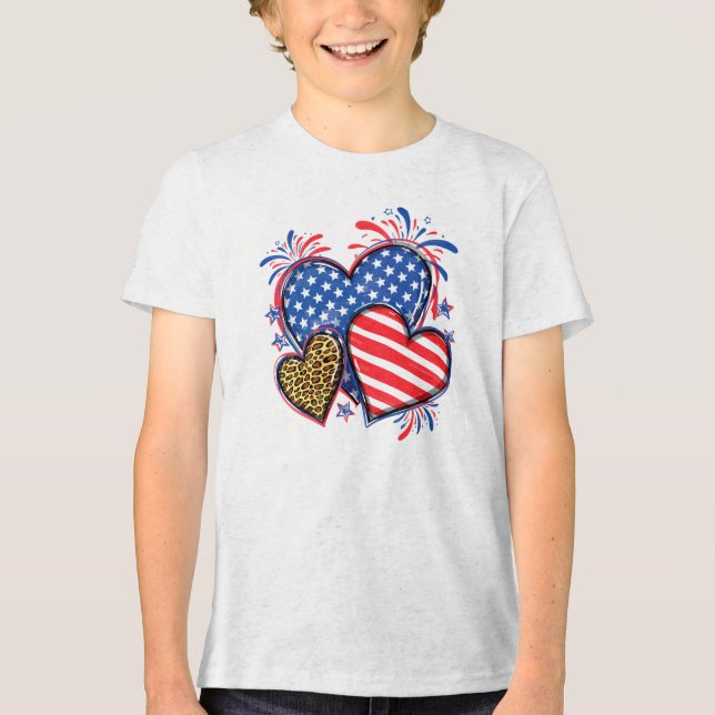 T-shirt En Tri-matière American Flag Heart Leopard Sublimation-64210 (Recto)