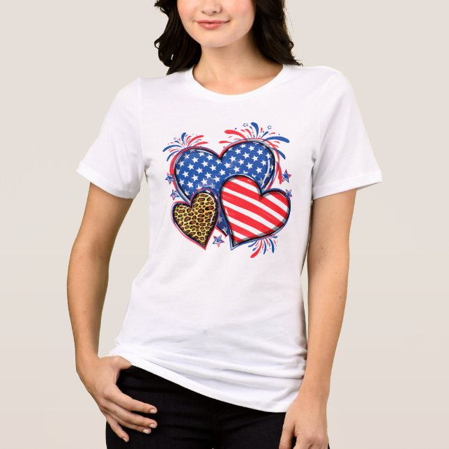 T-shirt En Tri-matière American Flag Heart Leopard Sublimation-64210 (Recto)