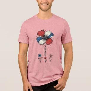 T-shirt En Tri-matière Amérique Floral Patriotique Vintage Vector Design_