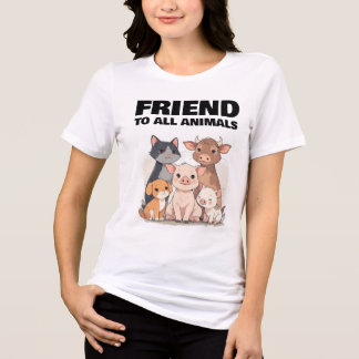 T-SHIRT  EN TRI-MATIÈRE AMI DE TOUS LES ANIMAUX CHAT COCHON CHIEN 