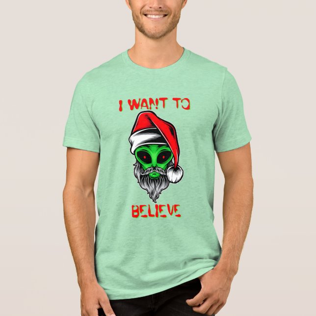 T-shirt En Tri-matière Amusant Alien Père Noël Je Veux Croire (Recto)