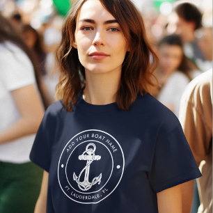T-shirt En Tri-matière Ancre Bleue marine Nom du bateau Personnalisé