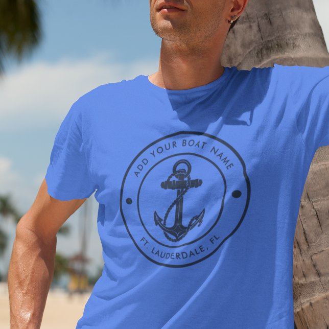 T-shirt En Tri-matière Ancre nautique Nom du bateau Bateau Custom (Nautical Anchor Navy Blue Boat Name Cruise T-Shirt)