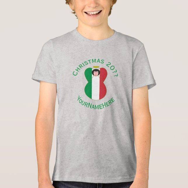 T-shirt En Tri-matière Ange italien Noël Drapeau personnalisé garçon (Recto)