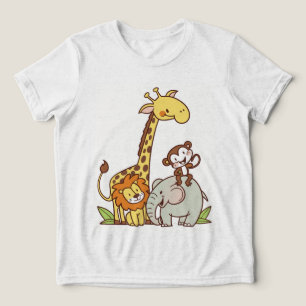 T-shirt En Tri-matière Animaux caricaturaux mignons - Giraffe, Lion & Sin