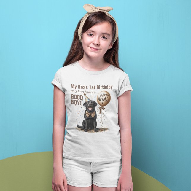 T-shirt En Tri-matière Anniversaire Frère ou Soeur Black Lab Custom (For Sisters happy birthday black labrador balloon confetti happy birthday)