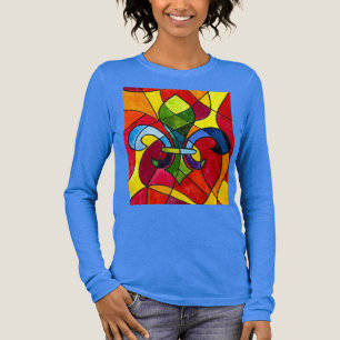 T-shirt En Tri-matière Aquarelle Fleur-de-Lis Élégant Verre Teinté Bleu