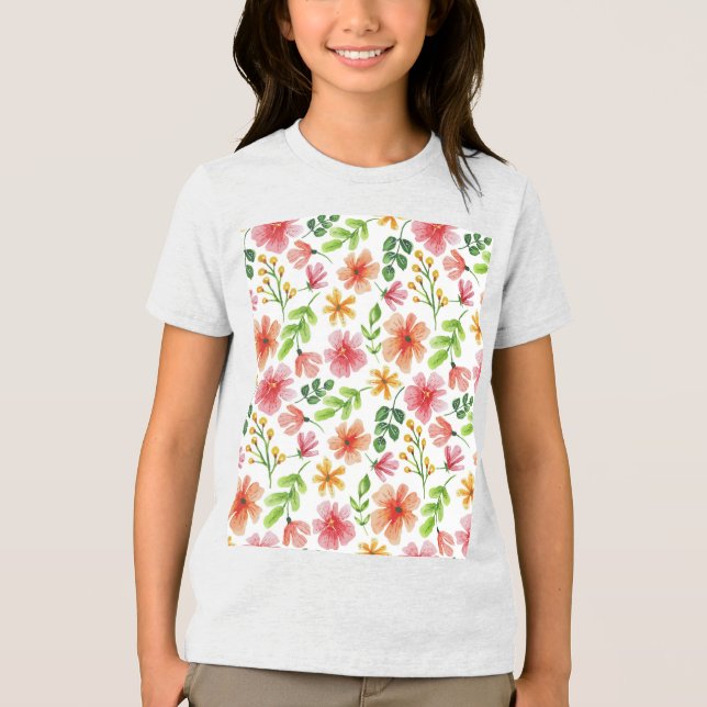 T-shirt En Tri-matière Aquarelle Fleurs roses Motif-69677 (Recto)