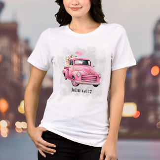 T-shirt En Tri-matière Aquarelle Floral Vintage Camion Rose Verset Bibliq