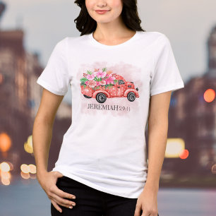 T-shirt En Tri-matière Aquarelle Floral Vintage Camion Rouge Verset Bibli