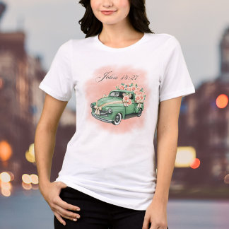 T-shirt En Tri-matière Aquarelle Floral Vintage Camion Vert Verset Bibliq