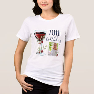 T-shirt En Tri-matière Aquarelle Rose de vin rouge Photo 70e anniversaire