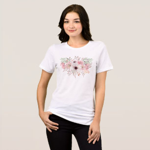 T-shirt En Tri-matière Aquarelle rose moderne Floral   Blanc féminin
