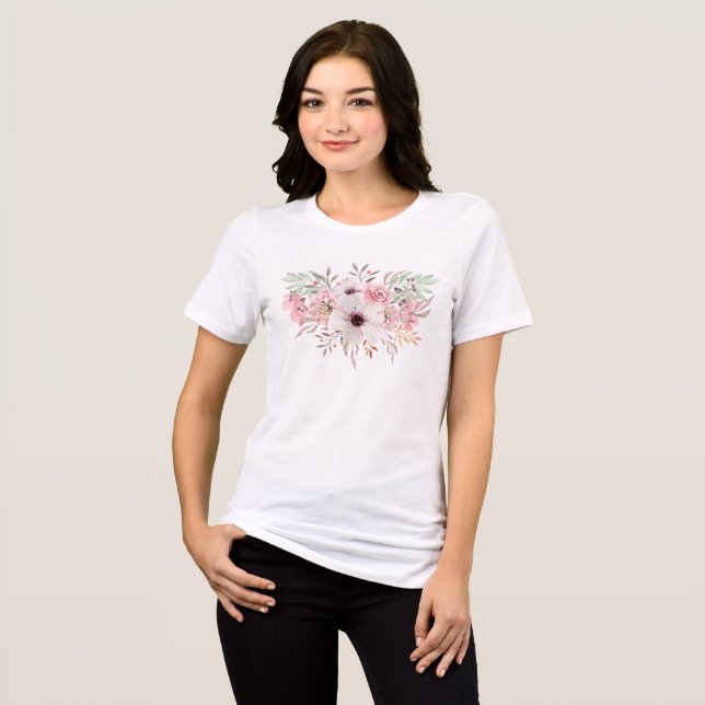T-shirt En Tri-matière Aquarelle rose moderne Floral | Blanc féminin (Recto plein)