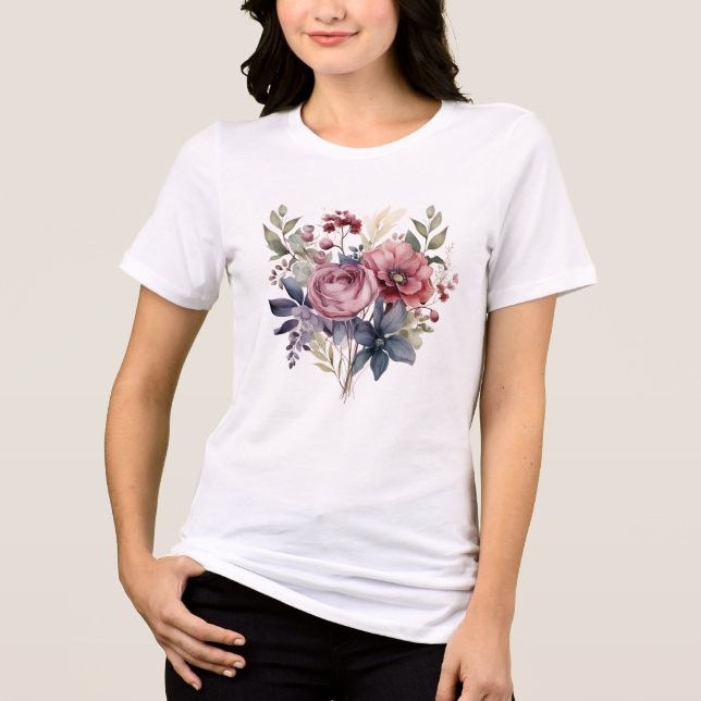 T-shirt En Tri-matière Aquarelle rose violet Florals Feminine Girls (Recto)