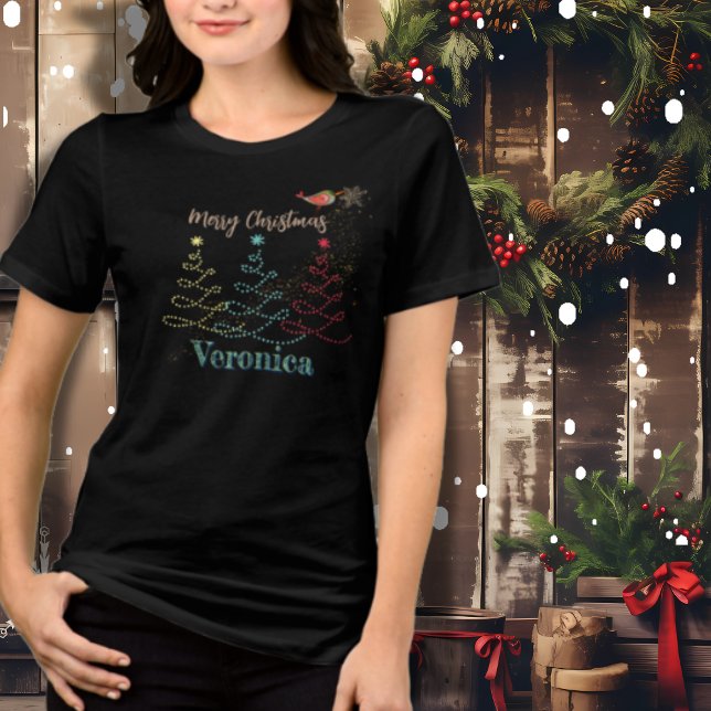 T-shirt En Tri-matière Arbre de Noël avec oiseau (Christmas Tree with Bird Tri-Blend Shirt)