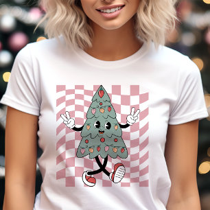 T-shirt En Tri-matière Arbre de Noël dansant à carreaux roses rétro